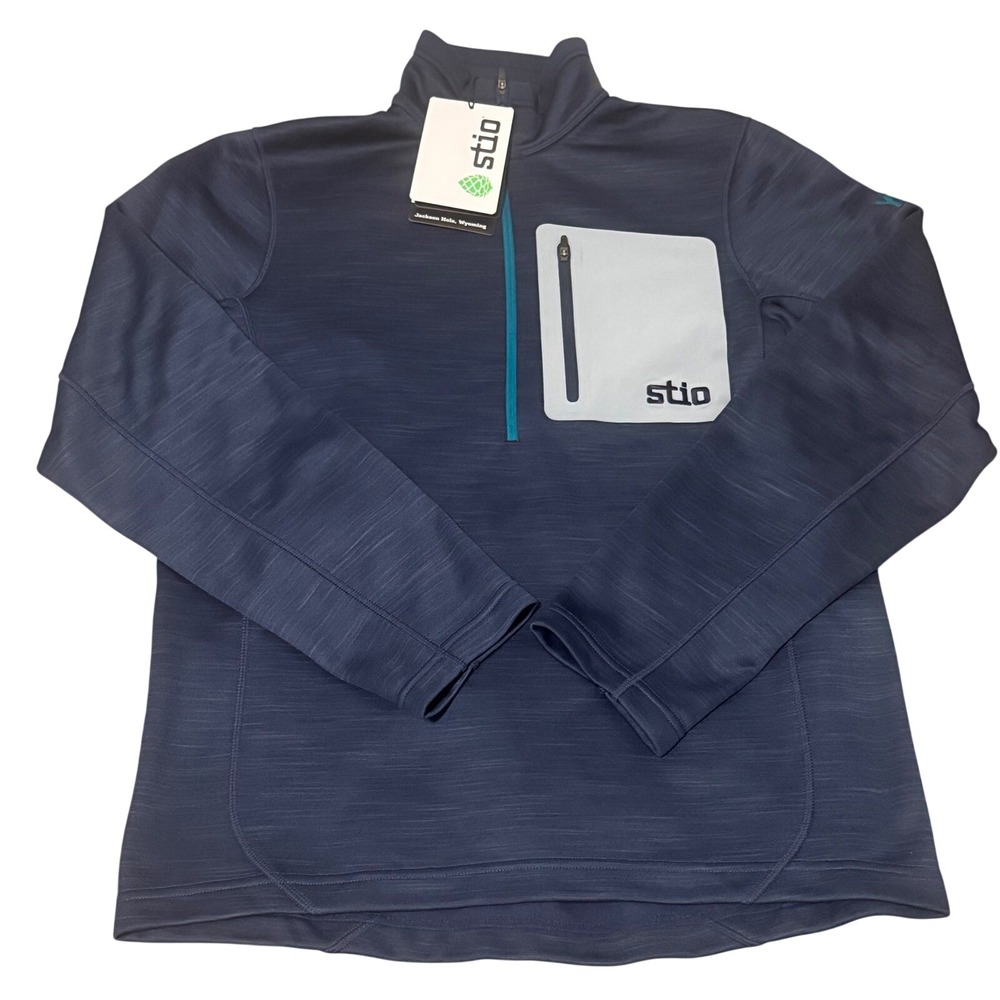 Stio Mens Medium Yeti Logo Quarter Zip Fleece Pullover‎ Navy Mountain Shadow